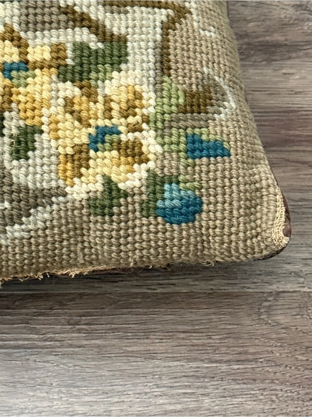 Vintage Floral Needlepoint Lumbar Throw Pillow 16x12 Roses Bouquet Cottagecore